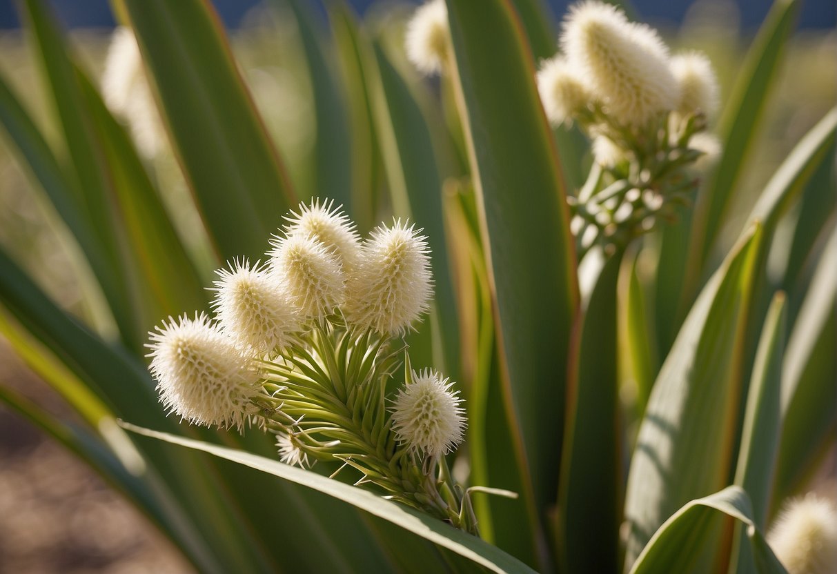 Yucca plants surrounded by natural predators like ladybugs and lacewings, while being protected by a barrier of neem oil and insecticidal soap