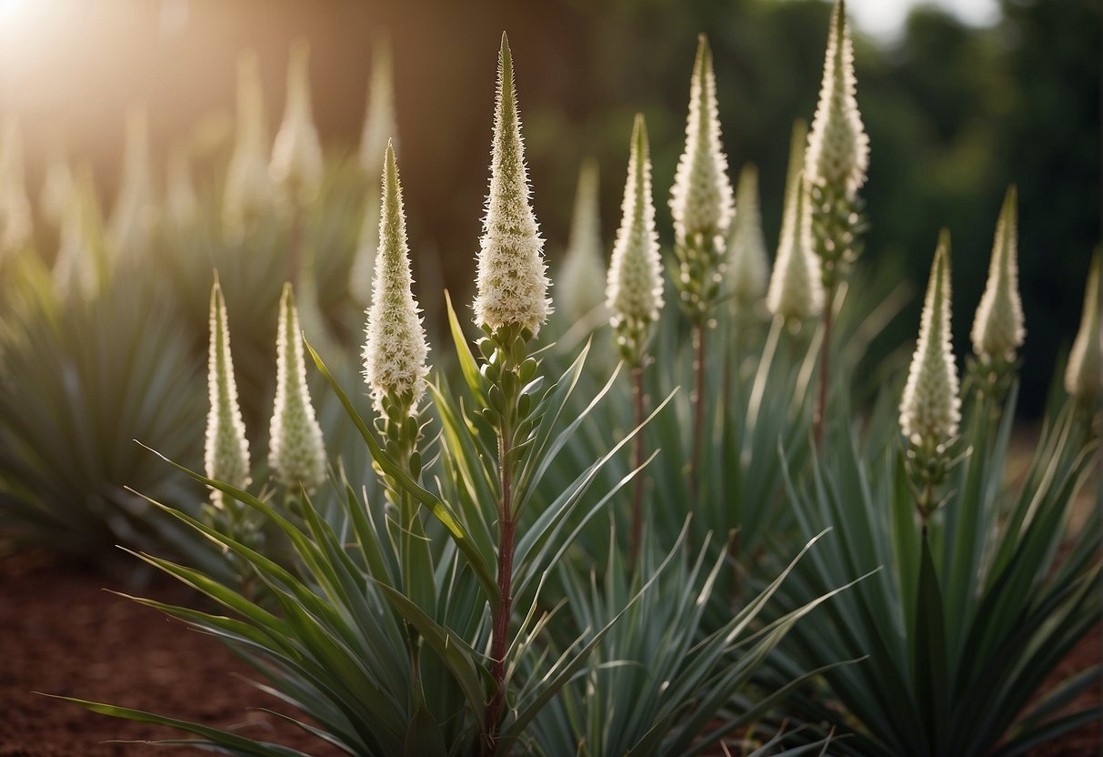 Red Yucca plants grow slowly, with long, slender green leaves emerging from the base and tall flower spikes shooting up from the center