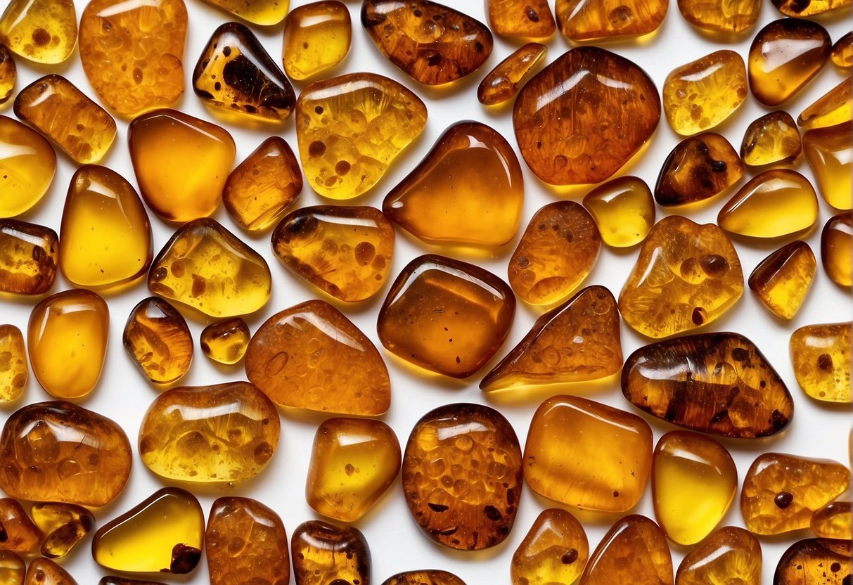 Amber forms from fossilized tree resin, often containing insects or plant matter. Its origins date back millions of years. Properties include a warm, golden color and a natural, translucent appearance