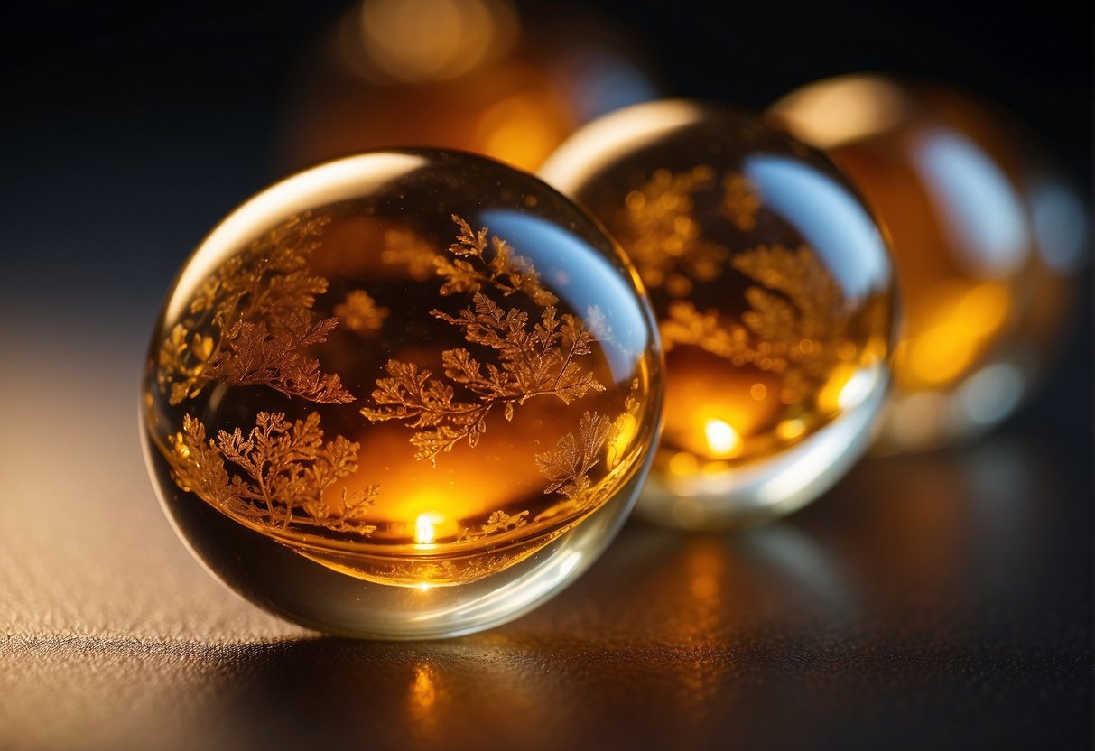 Amber glows with warm energy, emitting a soothing aura. Its metaphysical properties bring balance and healing to the environment