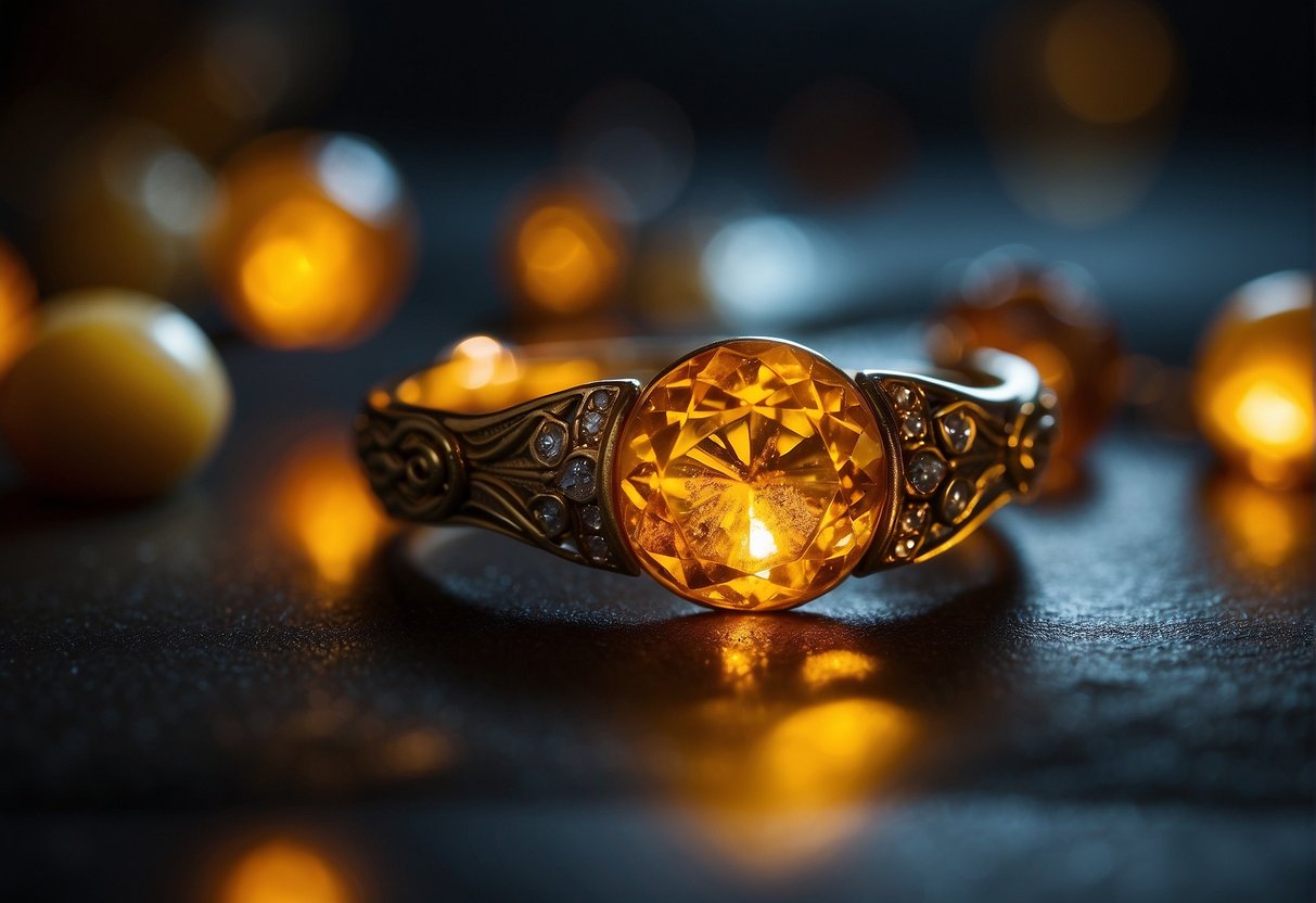 Amber glows in various cultural and mythological settings, radiating warmth and energy. Its properties are celebrated across different traditions and stories