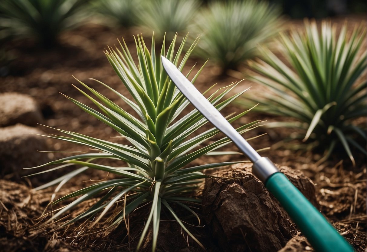 Yucca plant being split with a sharp tool, showing the process in detail
