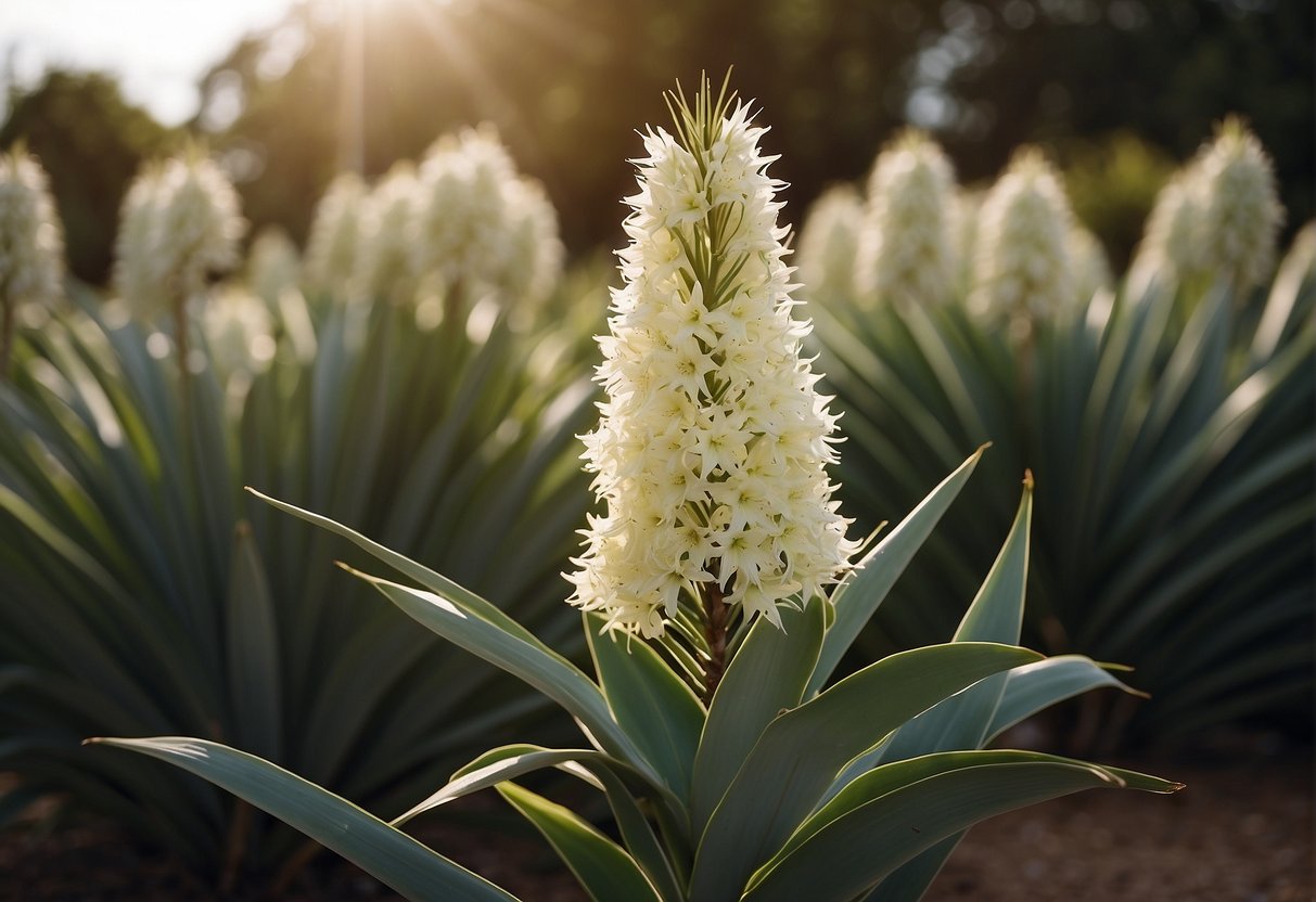 Yucca plant with overgrown flowers being pruned to improve overall appearance and promote new growth