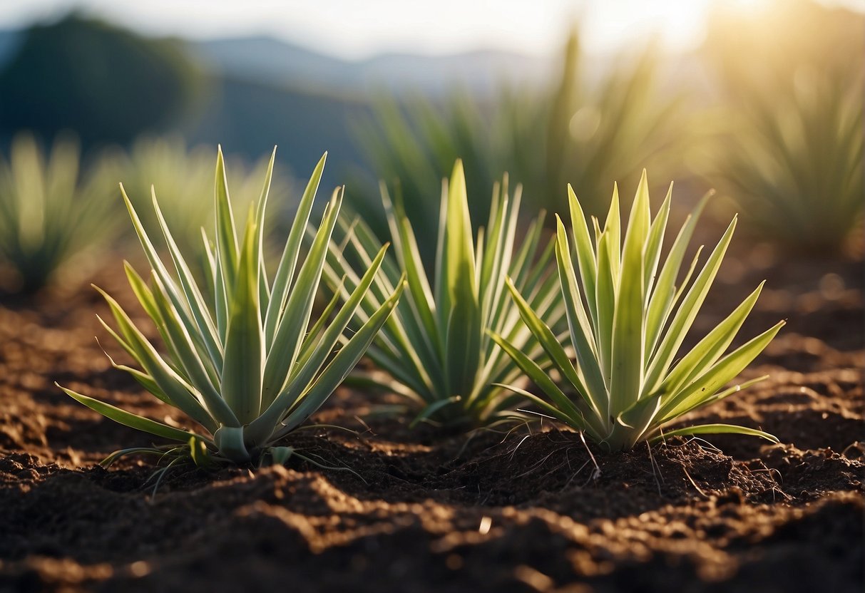 Yucca plants are removed from their old pots, roots are trimmed, and then placed in fresh soil. Aftercare involves watering and placing in a sunny location