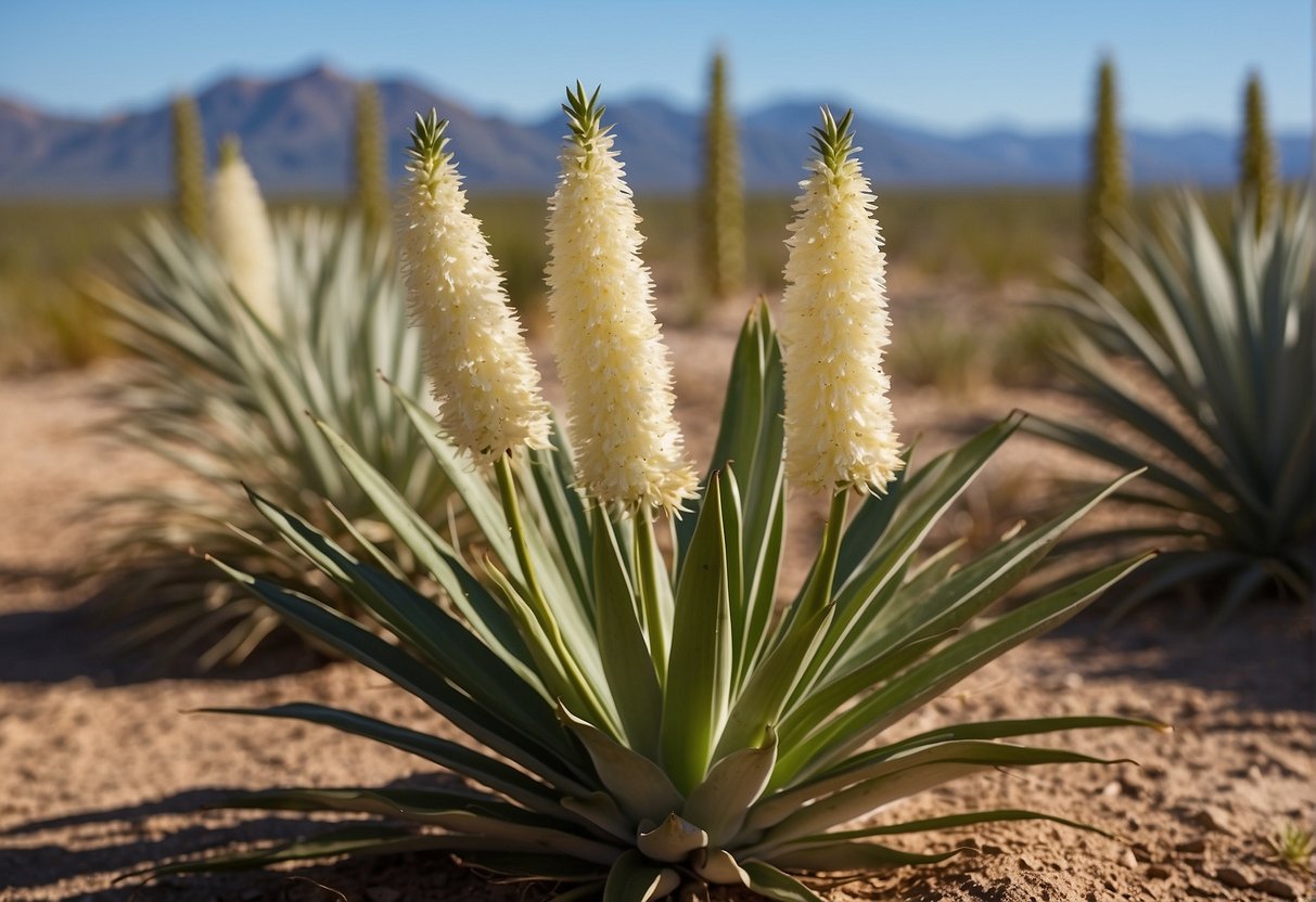 Yucca plants sprayed with natural insecticidal soap, surrounded by diatomaceous earth, and beneficial insects released nearby