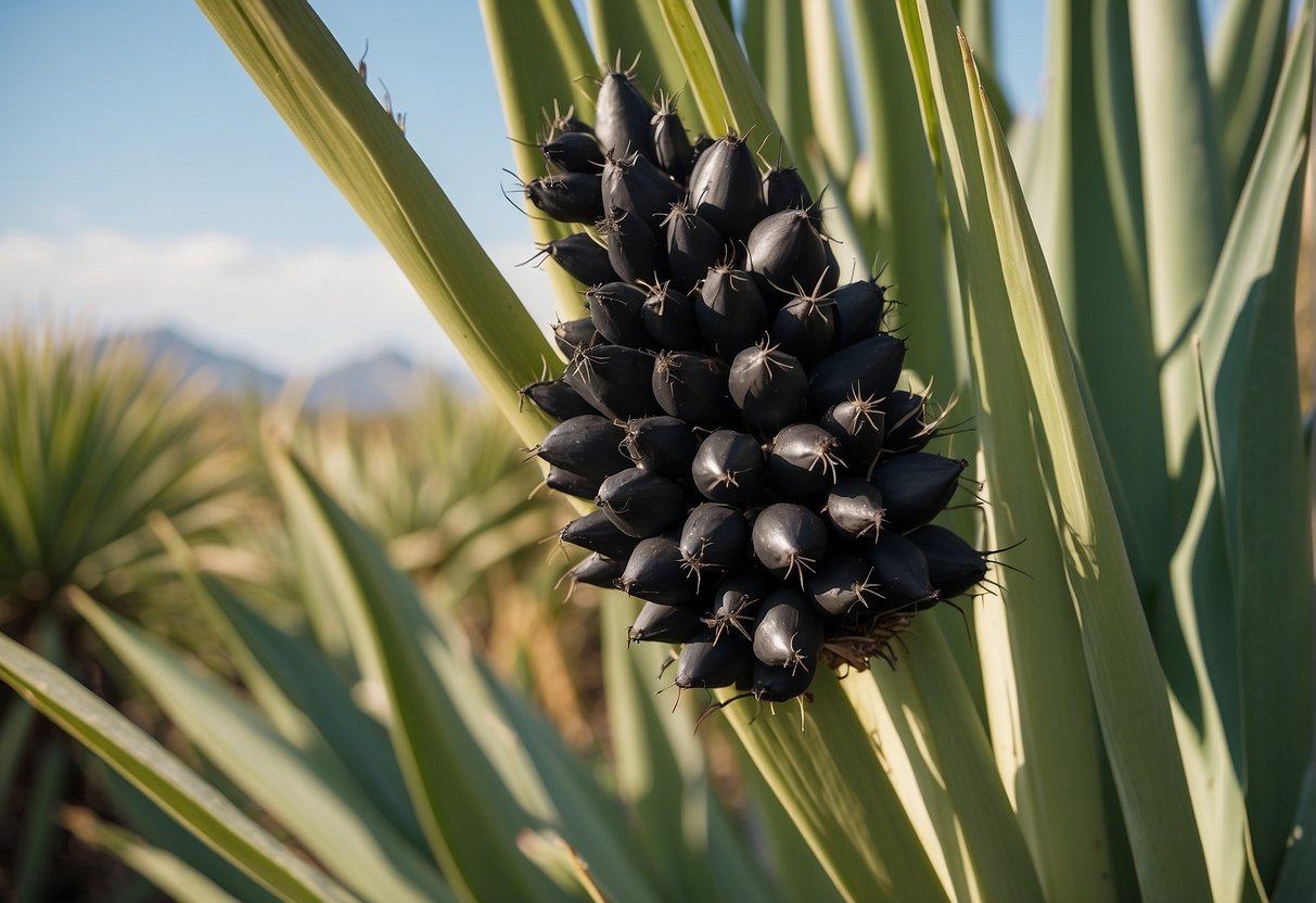 A black cap covers the top of a yucca plant, protecting it from pests and promoting healthy growth