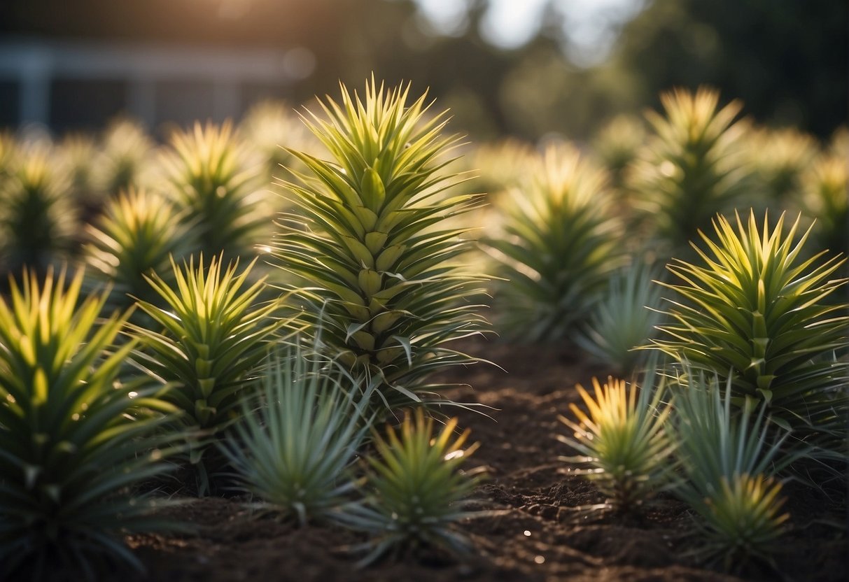 Yucca plants being pruned and managed to control size