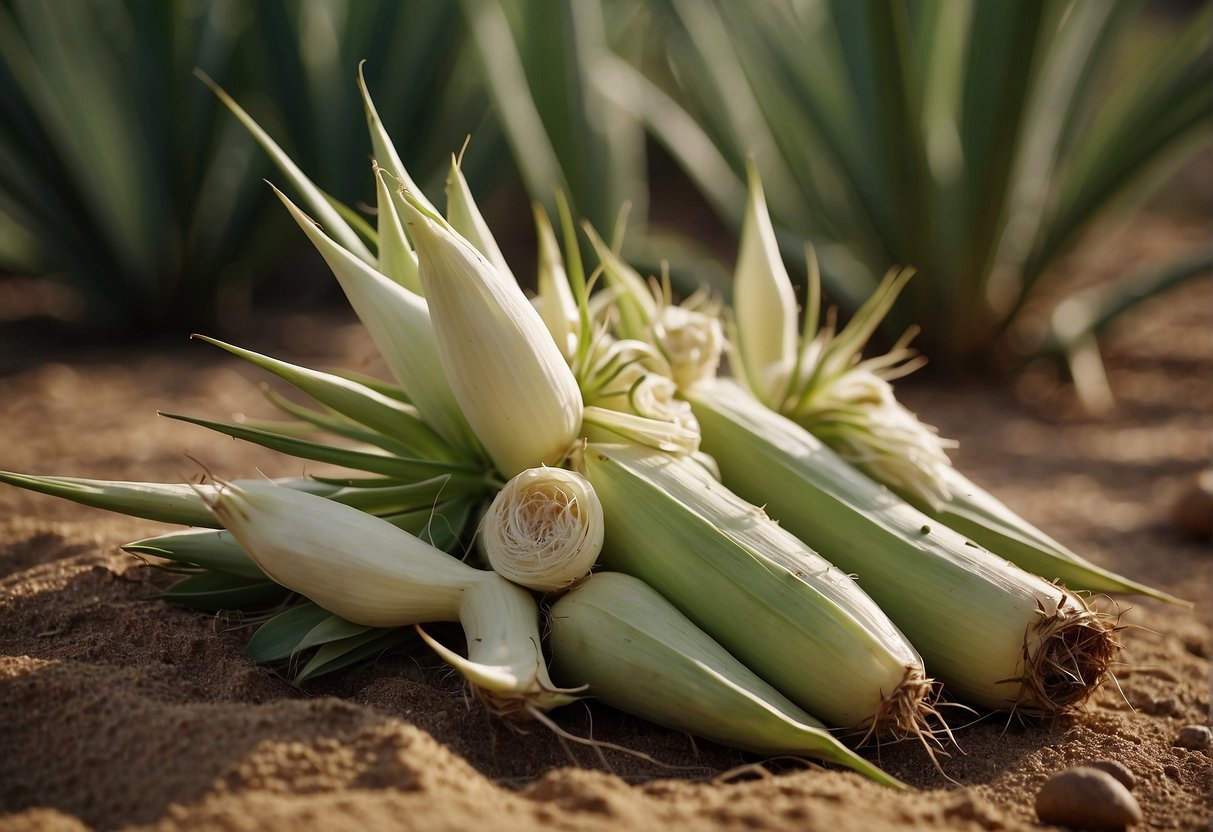 Yucca plants are harvested, peeled, and crushed. The fibers are then soaked in water and boiled to create a soapy lather