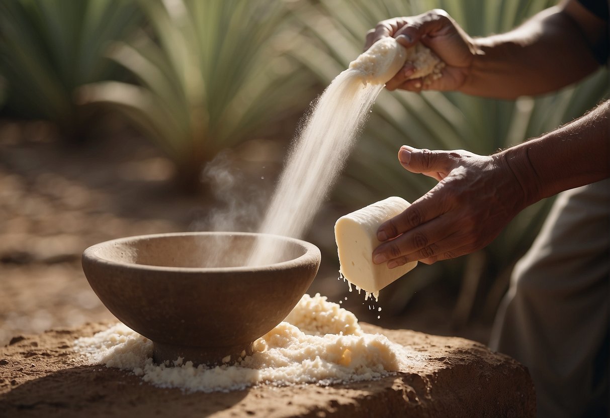 Native Americans extract soap from yucca plants using a mortar and pestle to crush the roots into a fine powder, then mixing it with water to create a foamy lather