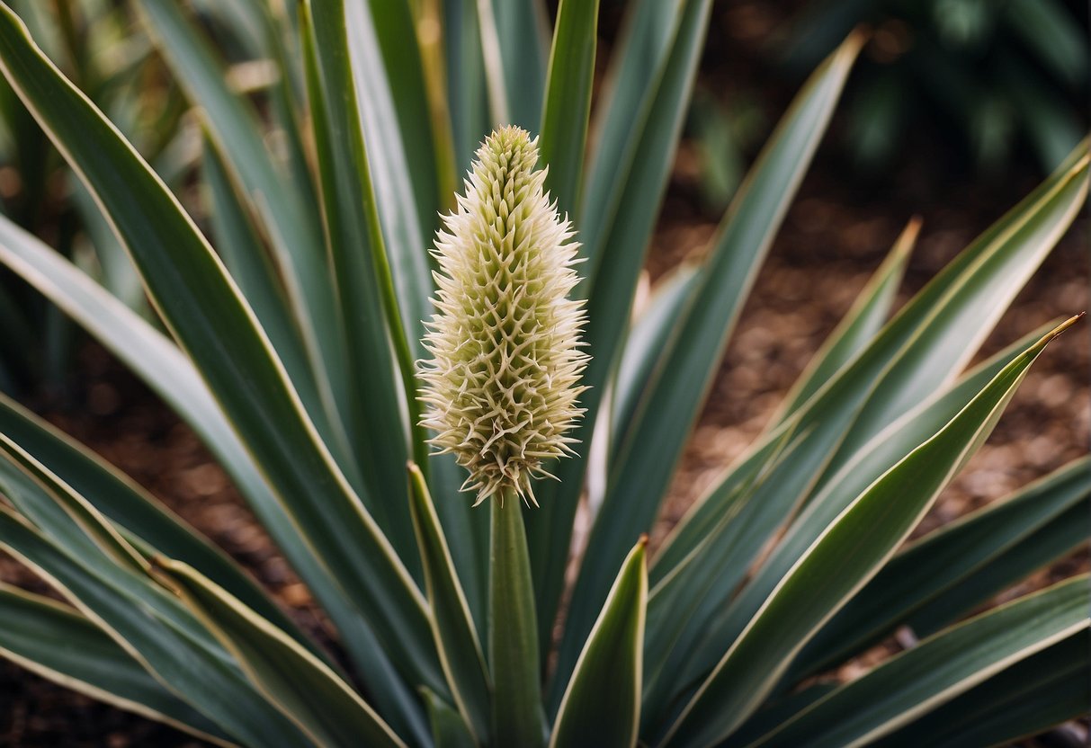 A yucca plant with brown spots, surrounded by healthy foliage. Possible causes like overwatering and fungal infection are shown nearby