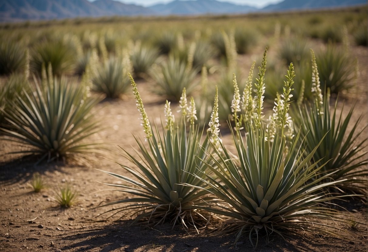 Yucca plants dominate a dry pasture. Chemical control strategies are being implemented to eradicate them