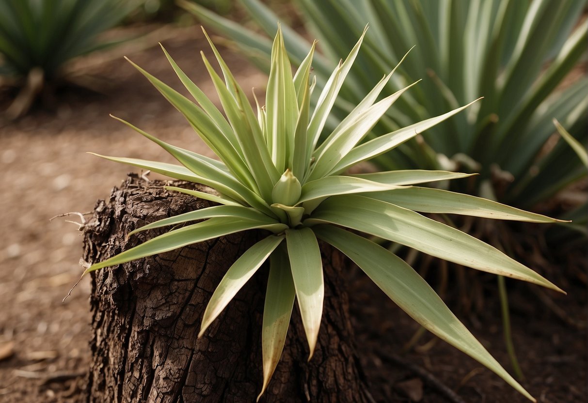 The yucca plant's trunk softens due to overwatering or poor drainage. The roots rot, leading to a weakened and spongy trunk
