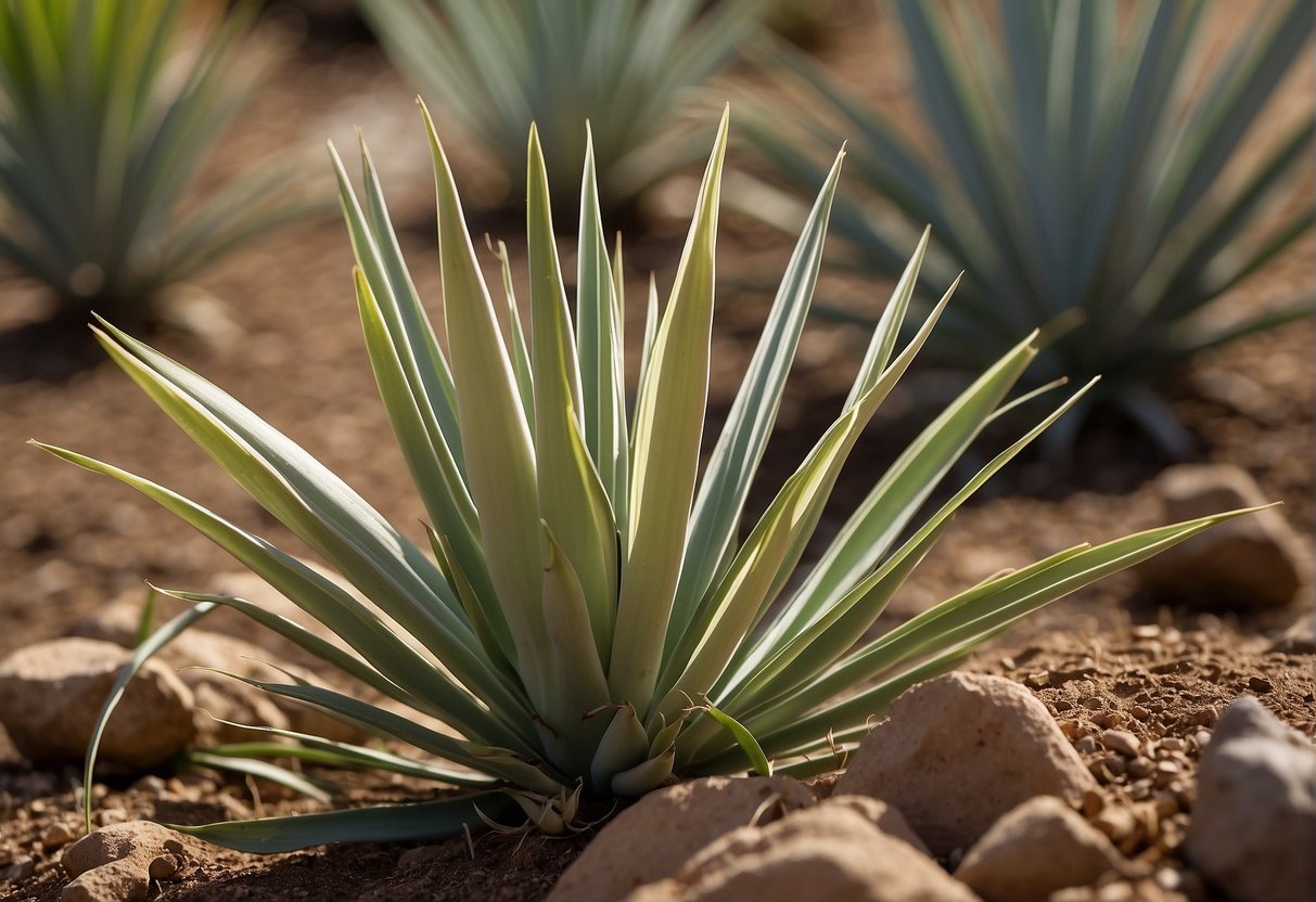 The yucca plants are ready for lifting and separating. The soil is loose, and the plants are healthy and vibrant