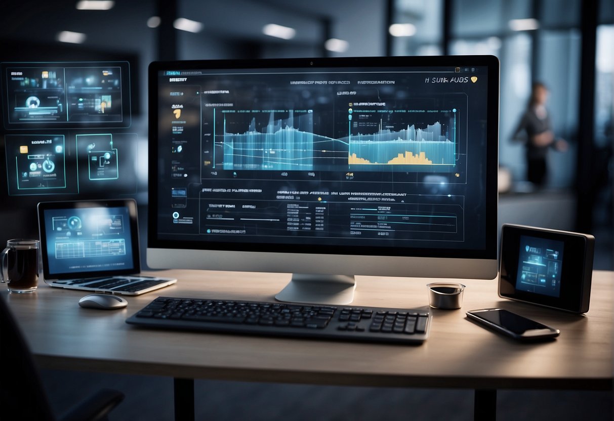 A computer screen displays a digital platform streamlining recruitment process with various technological tools and interfaces
