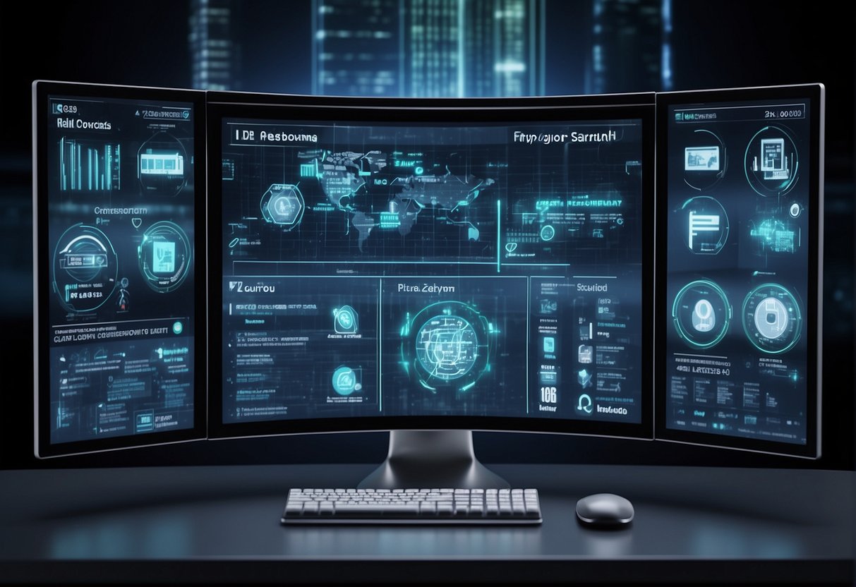 A computer screen displaying a digital recruitment process with various technological tools and icons for efficiency