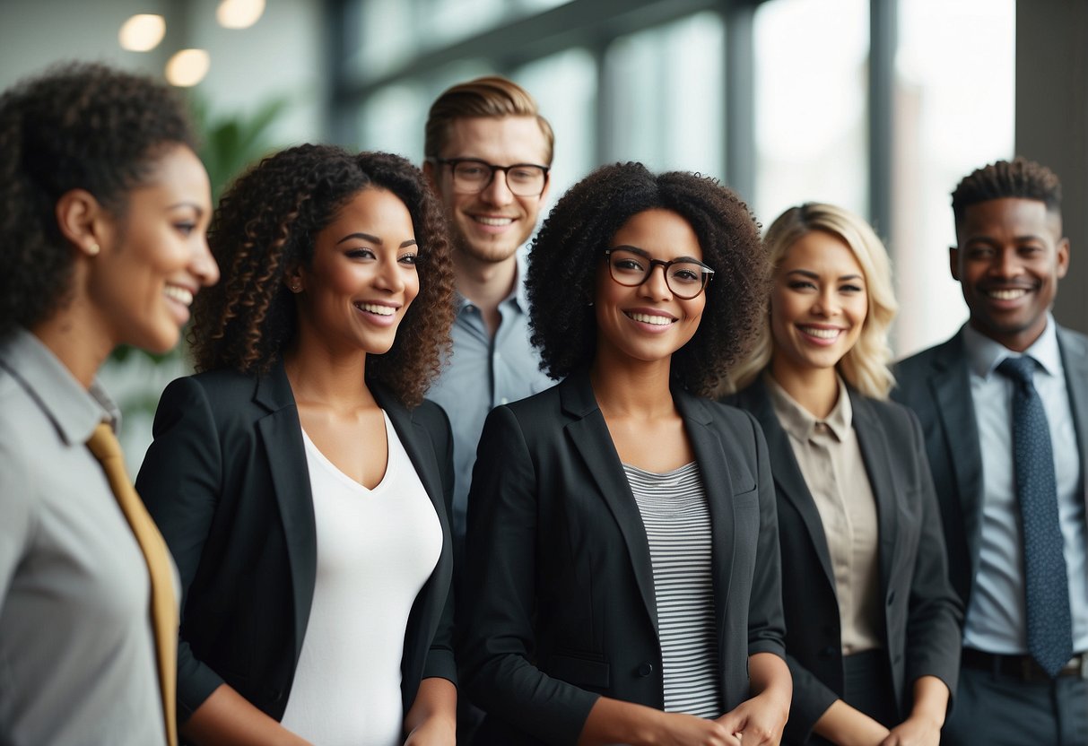 A diverse group of applicants engage in a welcoming and inclusive environment, with clear communication and support throughout the process