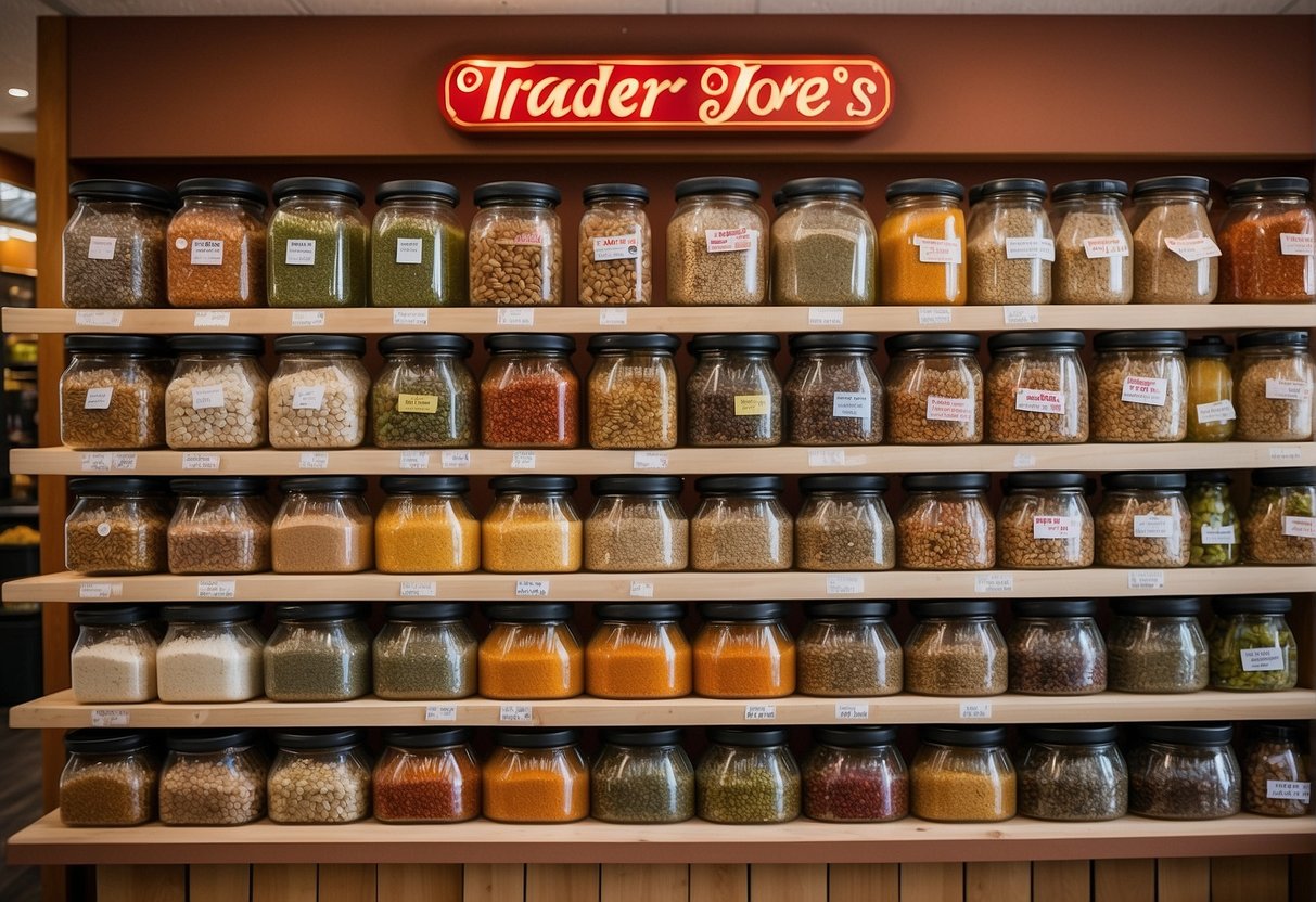 A colorful array of Trader Joe's lentils and flavorful seasonings, arranged in a beautiful display