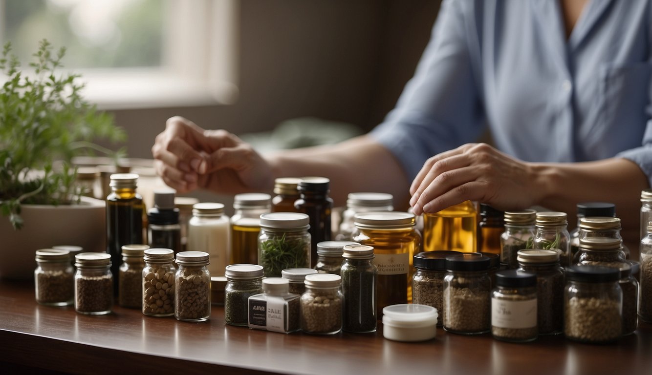 A naturopathic doctor consulting with a patient, surrounded by herbal remedies, supplements, and natural healing tools in a peaceful, holistic clinic setting