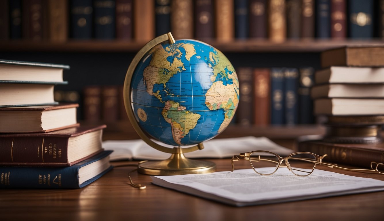 A globe surrounded by legal documents, representing the international reach and legal status of naturopathic medicine