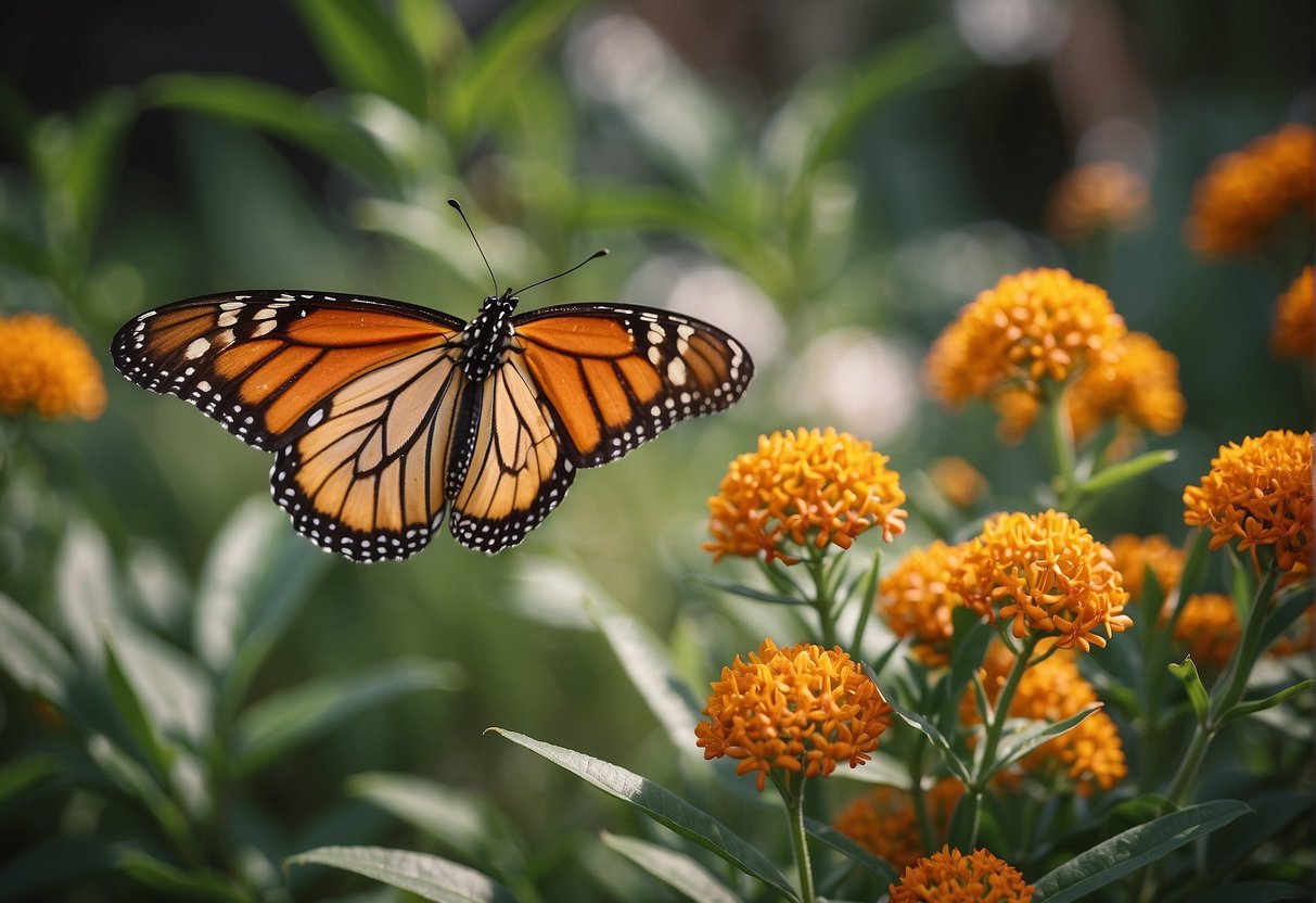 Butterfly milkweed plants being carefully tended to in a garden