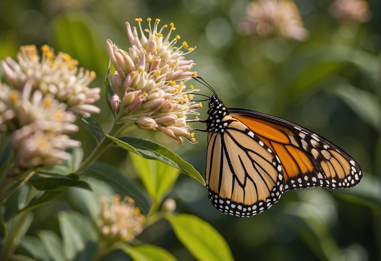 The milkweed blooms, emitting a sweet fragrance. Monarch butterflies flutter around, drawn to the nectar