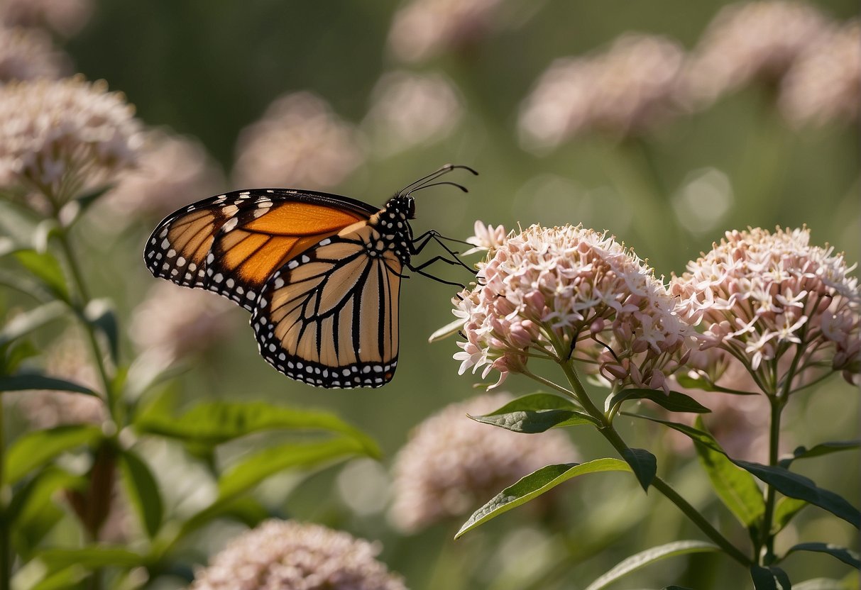 Monarch butterflies gather on a field of blooming milkweed, preparing for their annual migration to warmer climates for overwintering