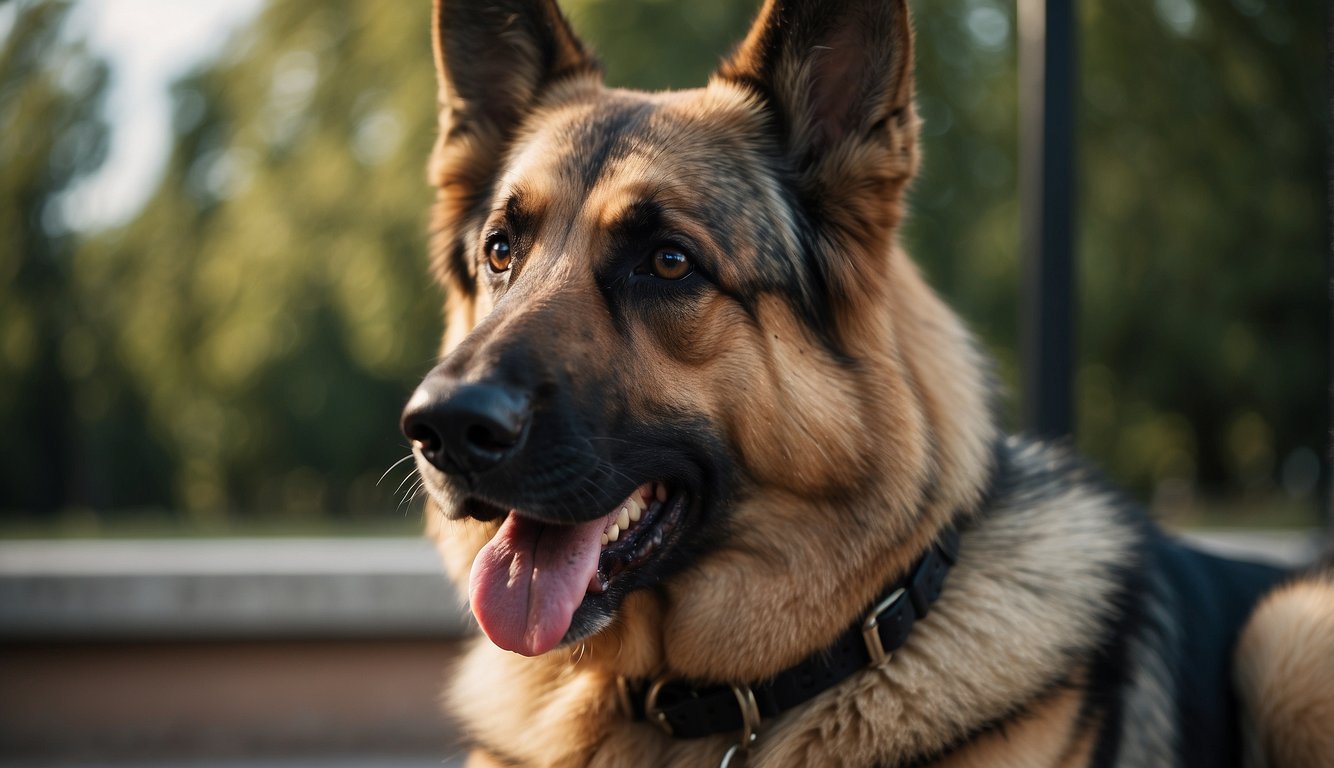 The German Shepherd sits obediently as his owner gives commands in German, emphasizing the psychological aspect of command language
