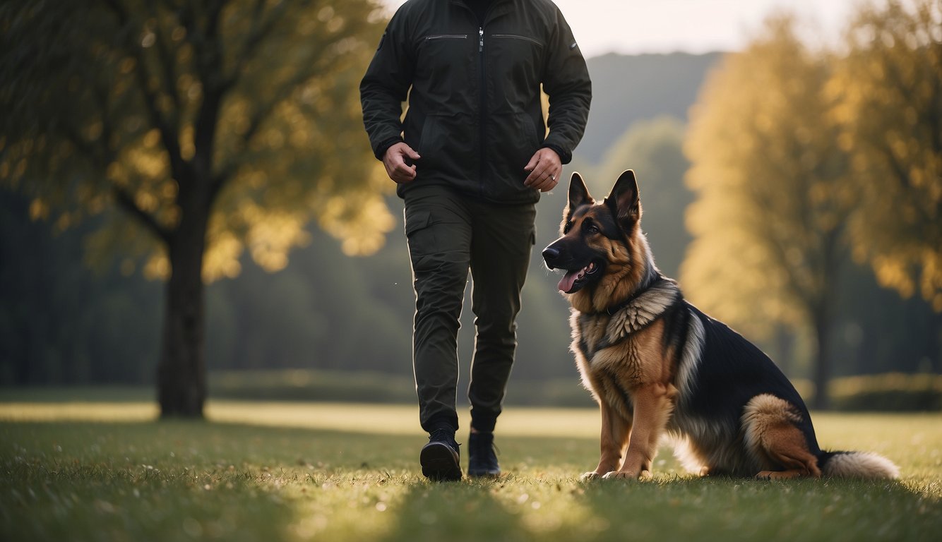A person is training a German shepherd using German commands