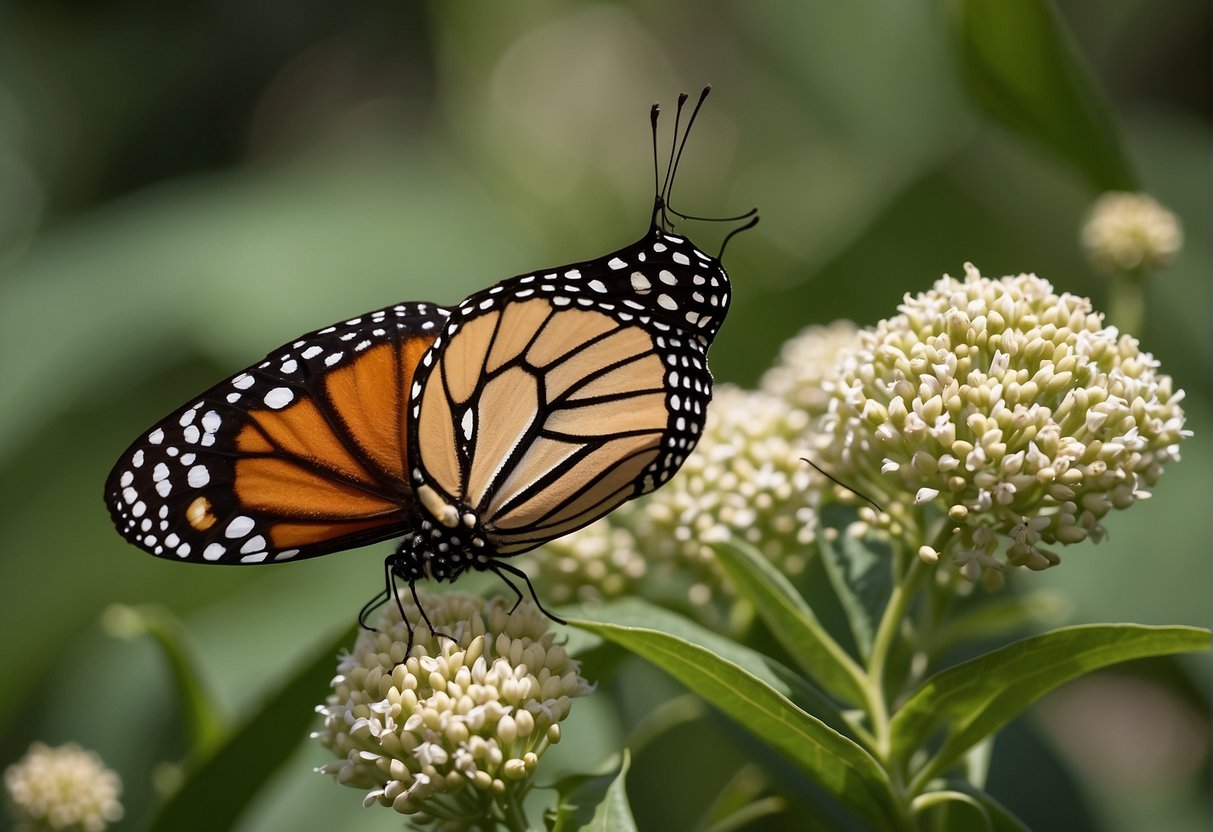 The monarch butterfly lays its eggs on the milkweed plant. The caterpillars then feed on the milkweed leaves, forming a crucial relationship