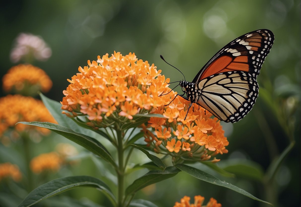Butterfly weed has orange flowers and narrow leaves, while milkweed has pinkish-white flowers and broader leaves