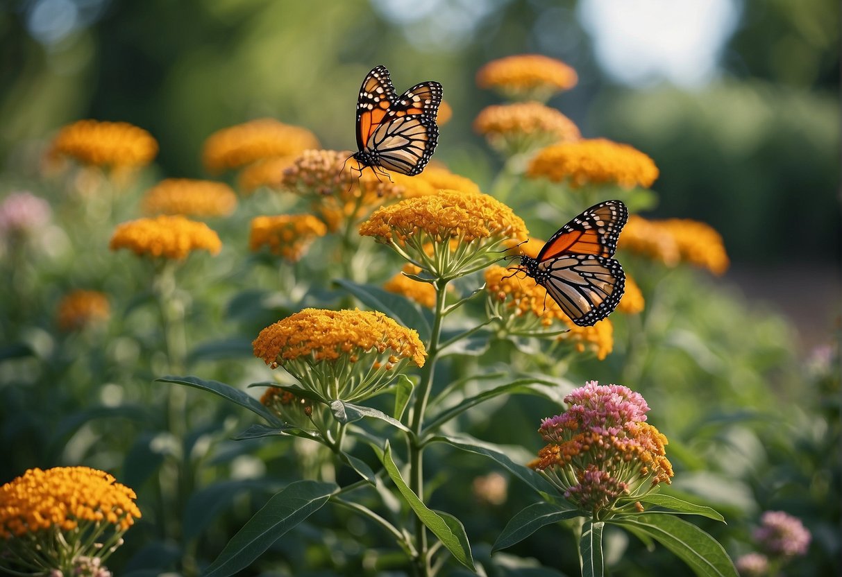 A garden with milkweed and host plants in Zone 5, attracting Monarch butterflies