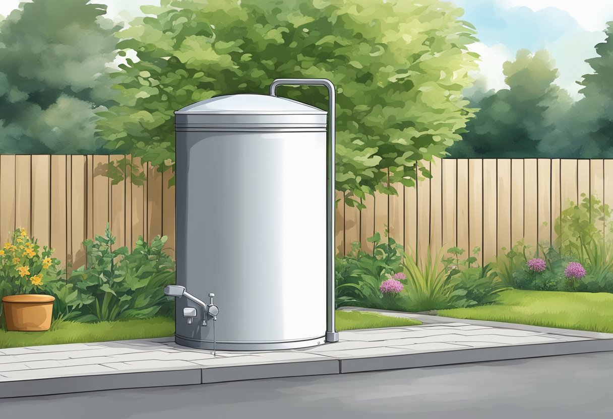 A water butt is a large, cylindrical container with a tap at the bottom, placed in a garden to collect rainwater