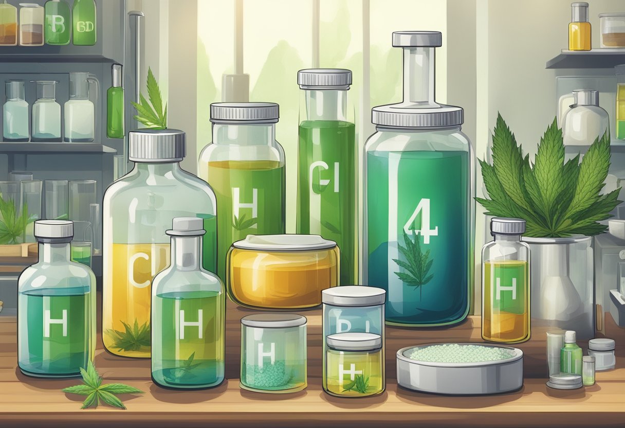 Various CBD and H4CBD product forms displayed in a lab setting, showcasing their different qualities and considerations