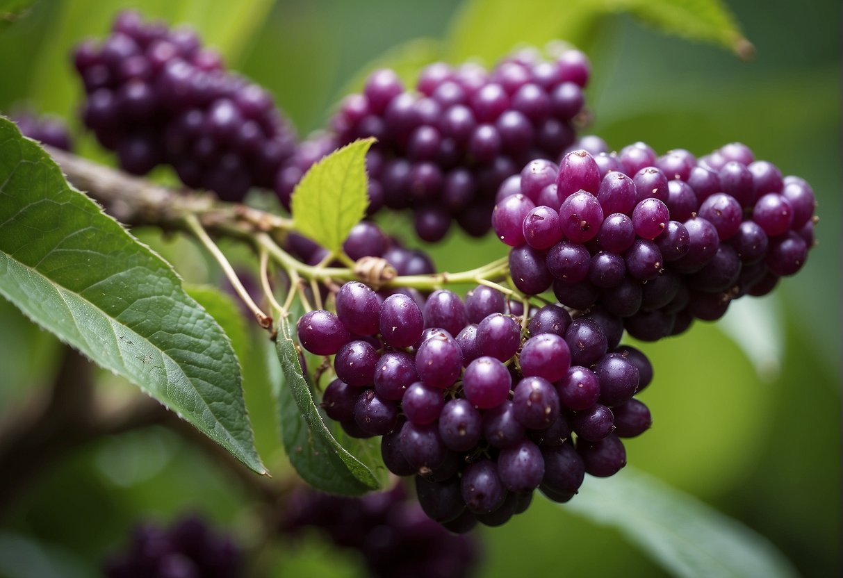 Ripe beautyberry clusters are gently removed from the plant and placed in a container. The berries are then crushed to release the seeds, which are then separated from the pulp