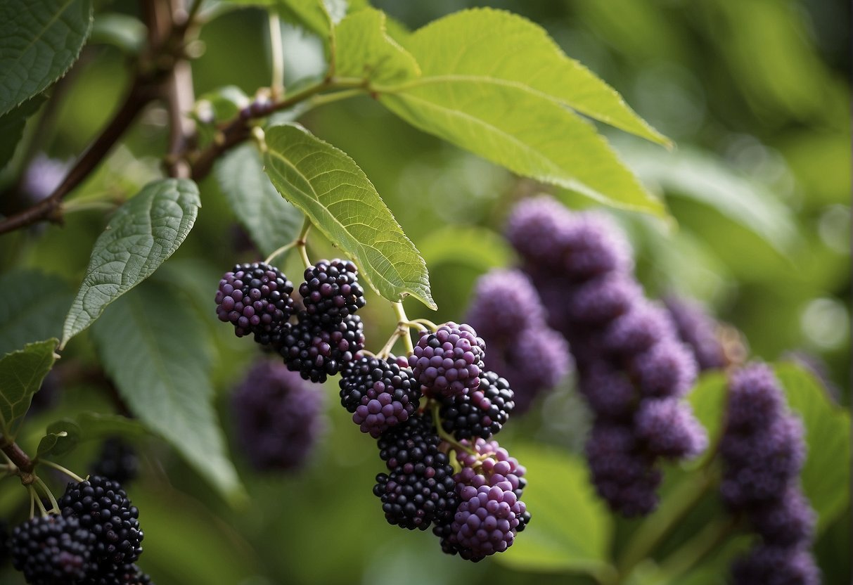 Animals grazing on American beautyberry shrubs