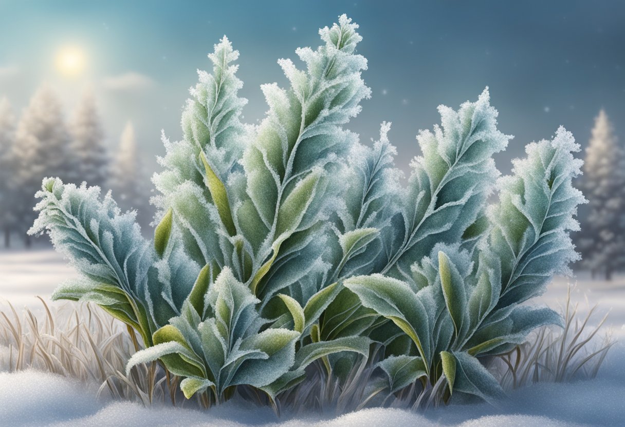 Plants covered with frost cloth in low temperatures