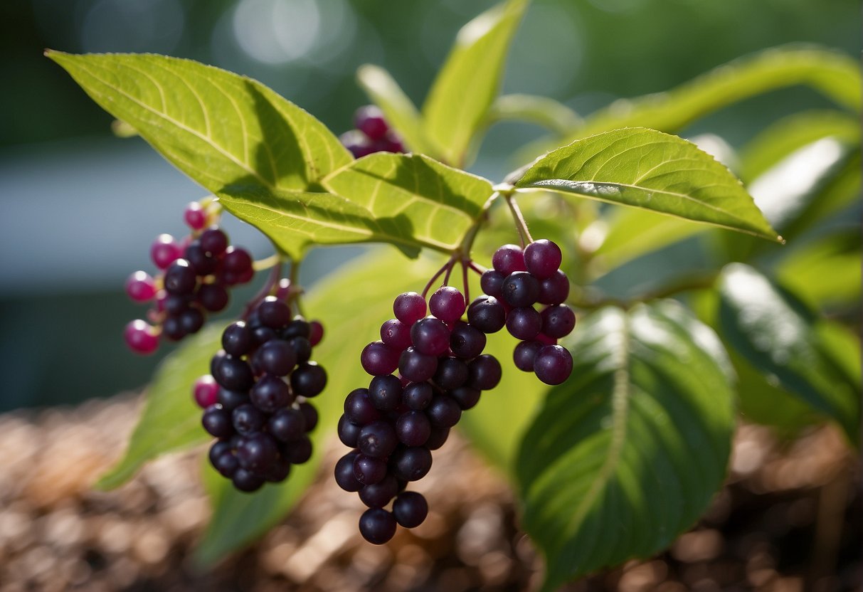 Beautyberry bushes are cuttings in water, roots form. Plant in moist, well-drained soil. Full sun to partial shade
