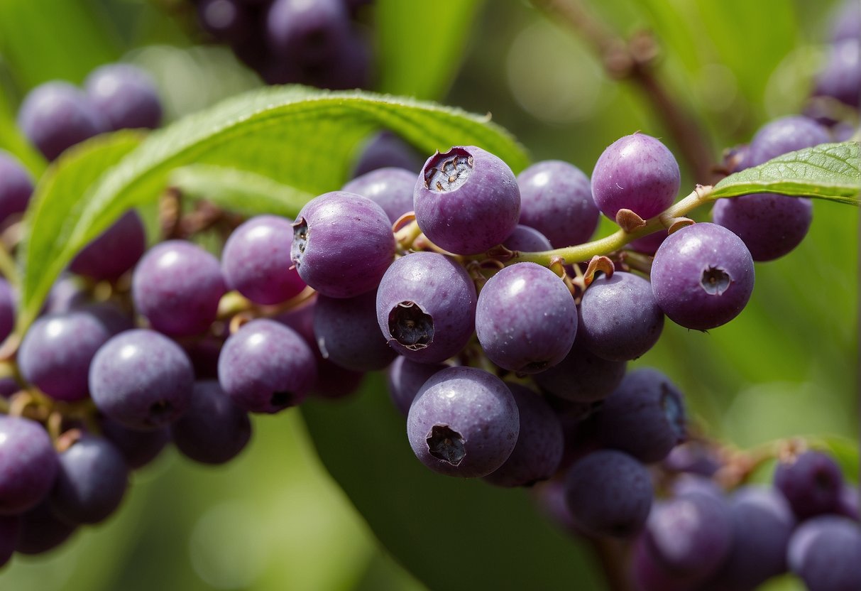 Beautyberry bushes reach 3-8 feet in height, with a spread of 3-6 feet. They require well-draining soil, full sun to partial shade, and regular watering for optimal growth