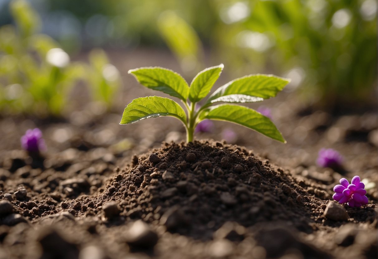 A beautyberry bush is planted in well-drained soil, with a hole twice as wide as the root ball. Water thoroughly after planting and mulch around the base