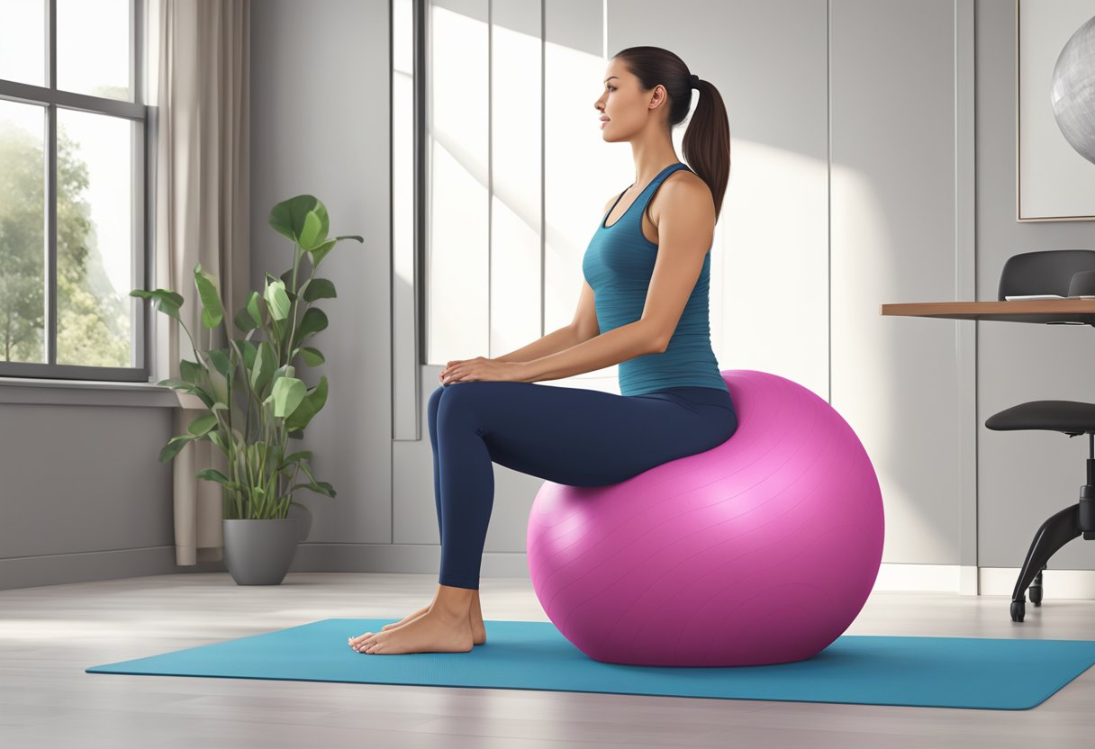 A yoga ball chair sits upright, providing ergonomic support and promoting active sitting