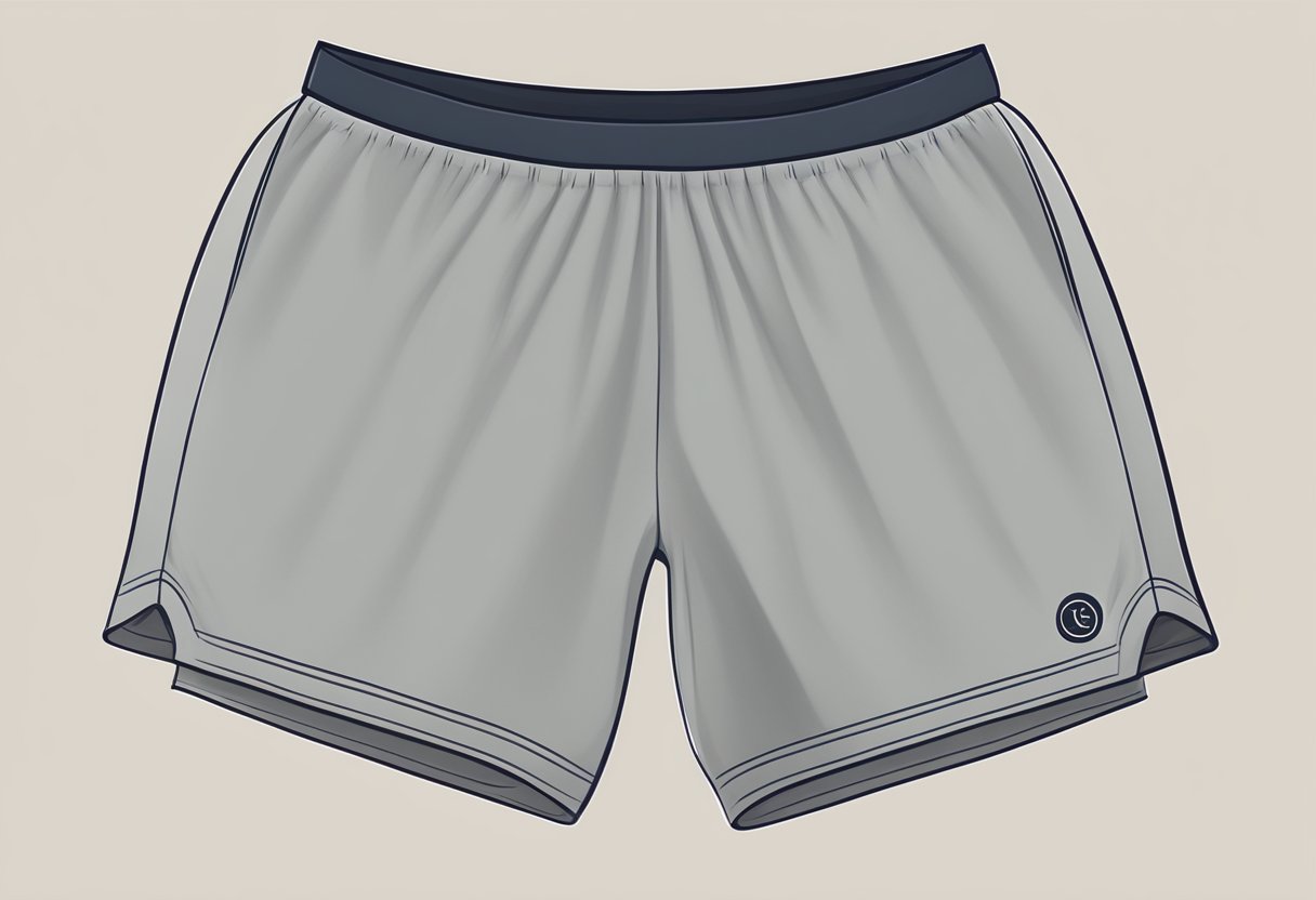 Men's yoga shorts laid out in a minimalist, modern setting with clean lines and neutral colors. Focus on functionality and comfort with subtle branding