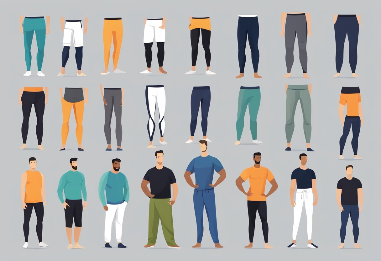 Men's yoga pants from top brands displayed in a variety of colors and styles, including options for different activities such as yoga, running, and lounging