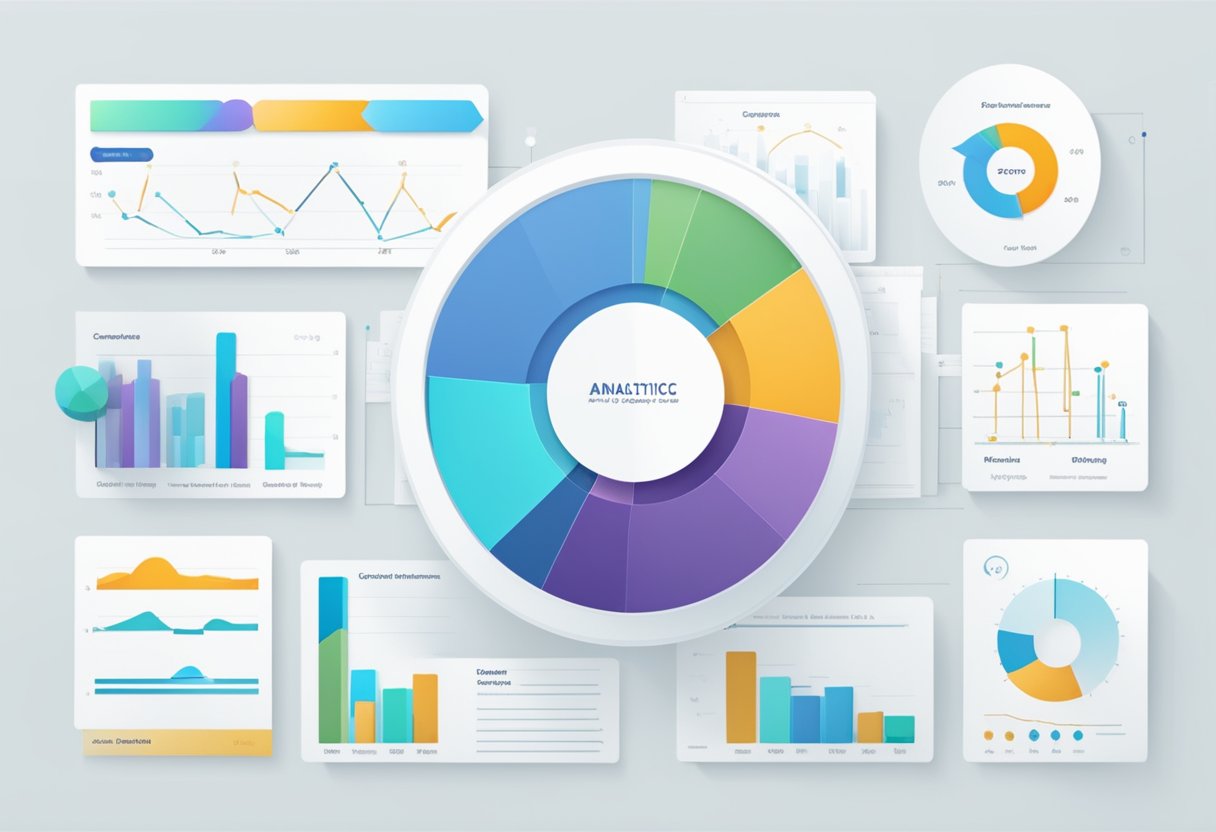 A series of charts and graphs display customer service analytics and metrics, showcasing data on response times, customer satisfaction, and issue resolution rates