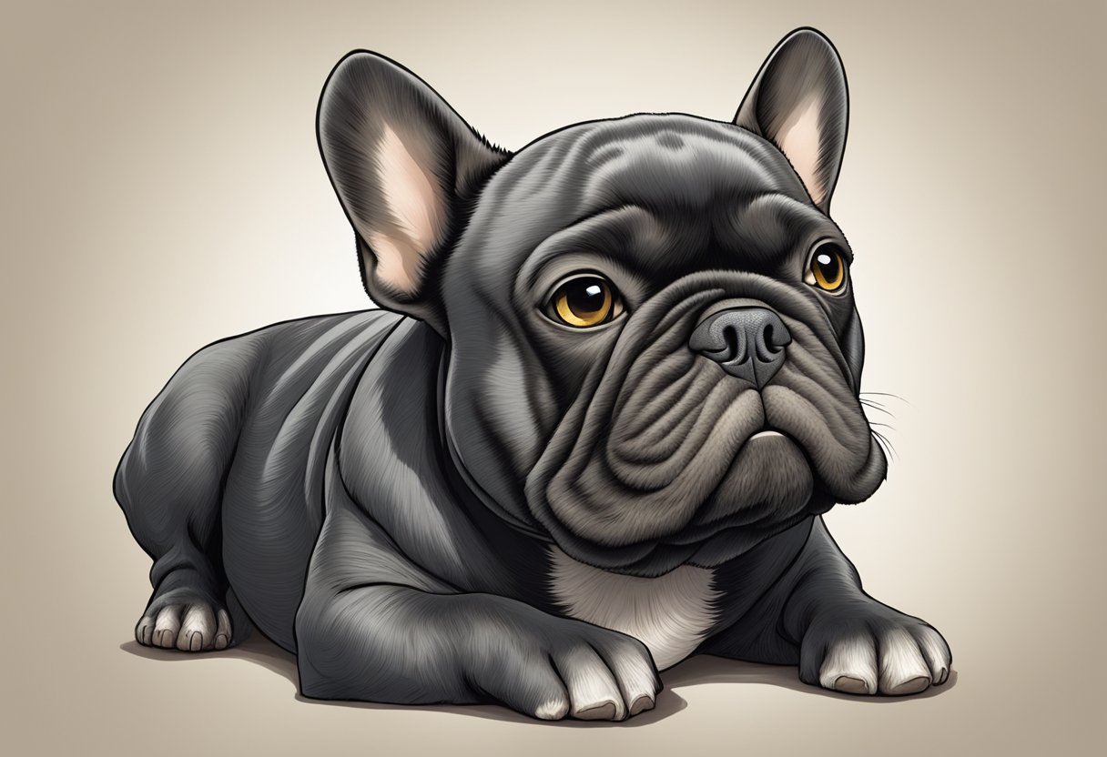 A French bulldog with a compact body, wrinkled face, and bat-like ears, sits contently, with a playful and alert expression, showcasing its average lifespan of 10-12 years