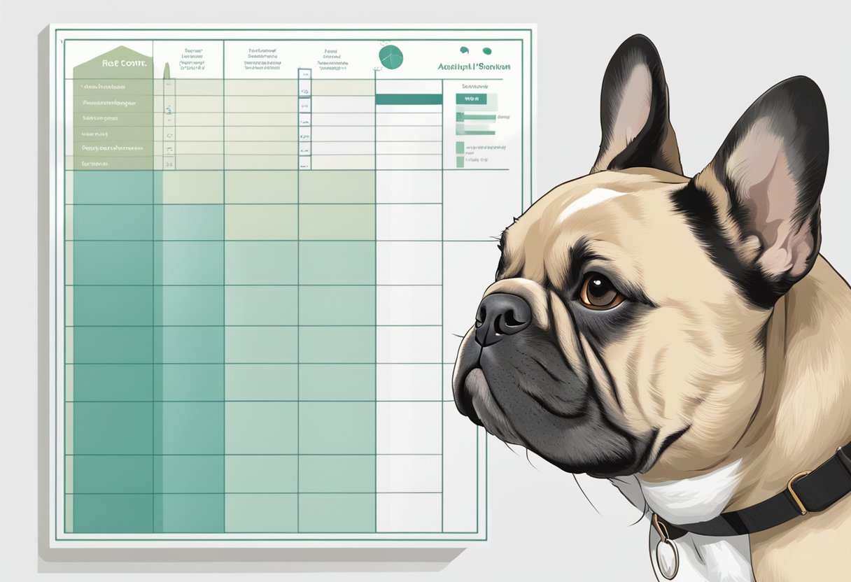 A French bulldog sits next to a lifespan chart, with a happy expression. Beside it, a list of pros and cons of ownership