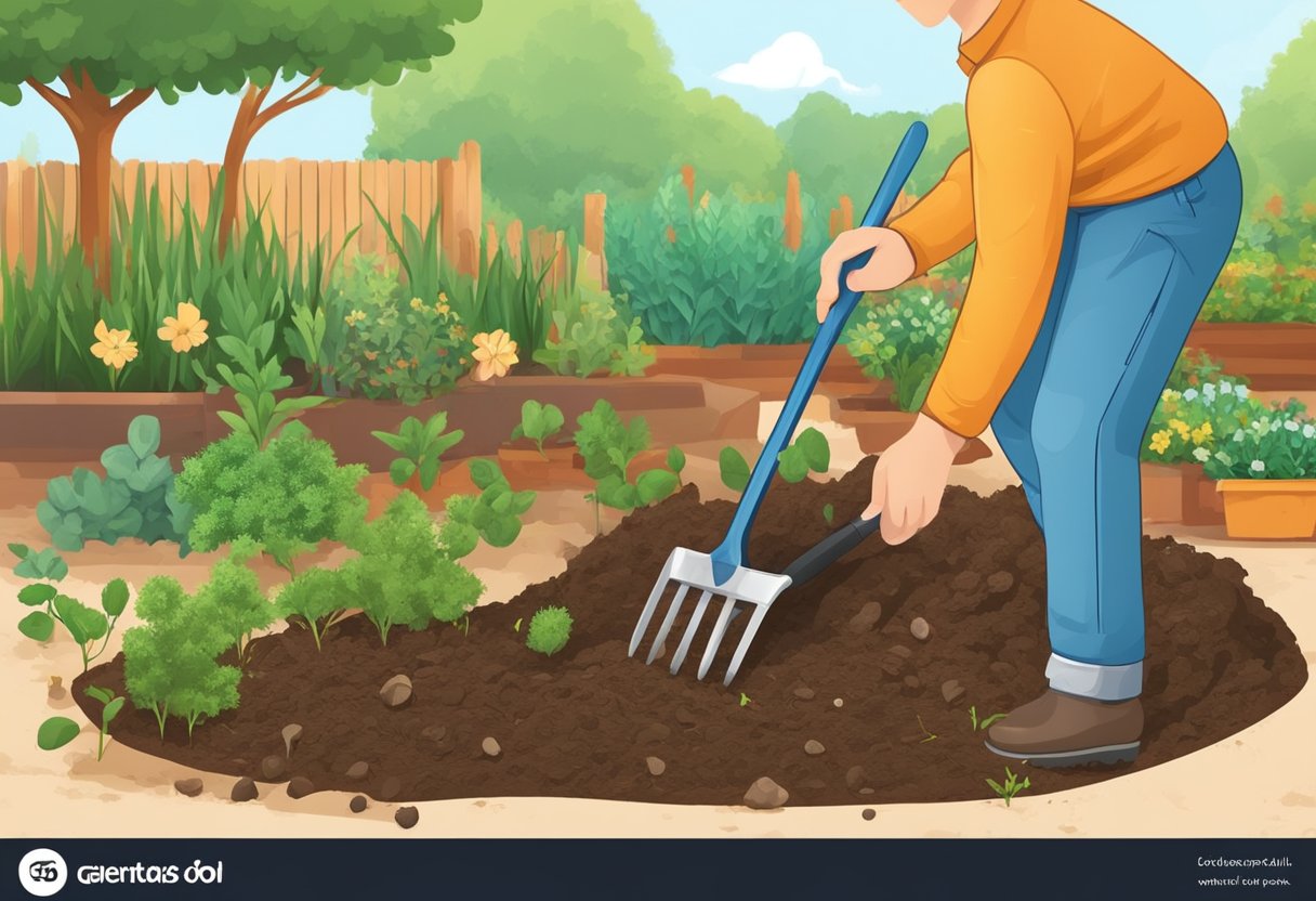 Loosen soil with a garden fork. Remove weeds and rocks. Add compost and mix well. Level the soil with a rake