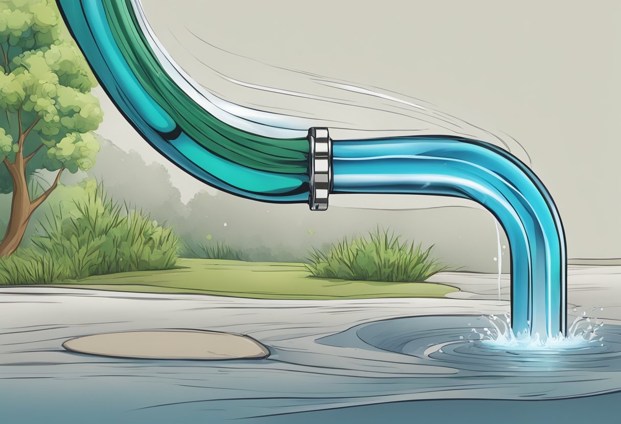 A hose bends upward, water flows from lower to higher end