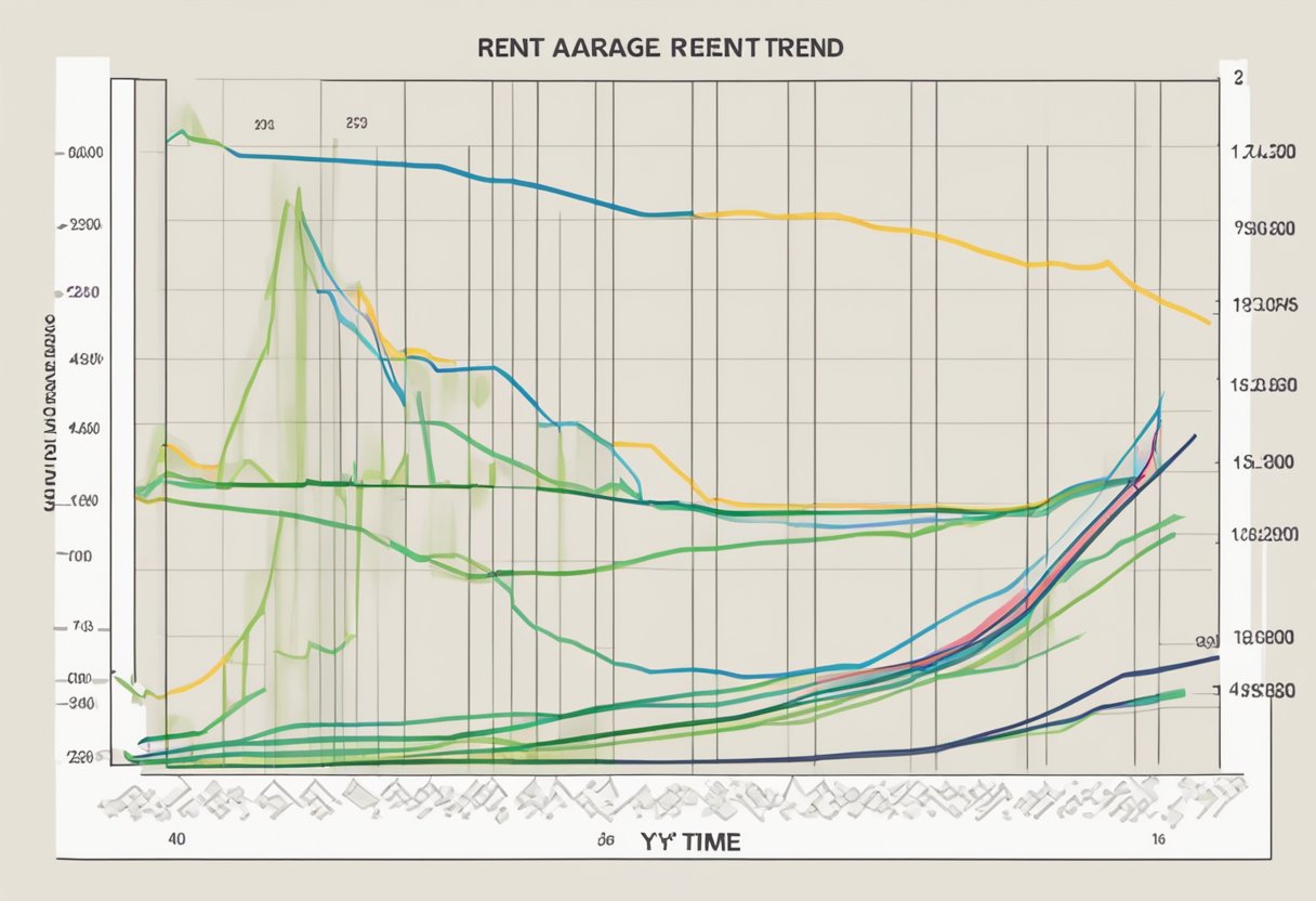 A line graph showing the average rent trends over time in Tokyo, with the x-axis representing the years and the y-axis representing the average rent prices
