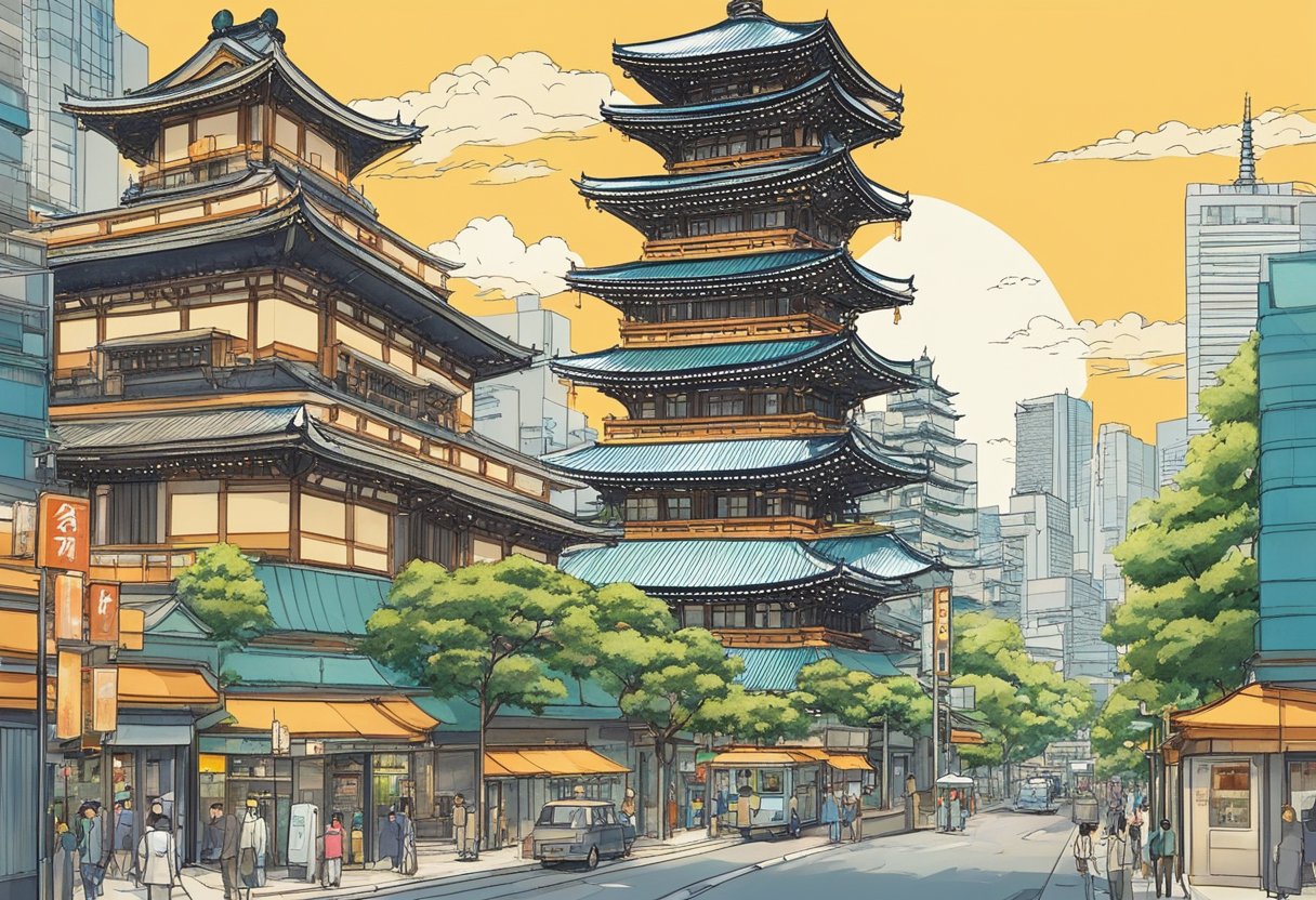 Tokyo: skyscrapers, bustling streets. Osaka: historic castles, serene parks