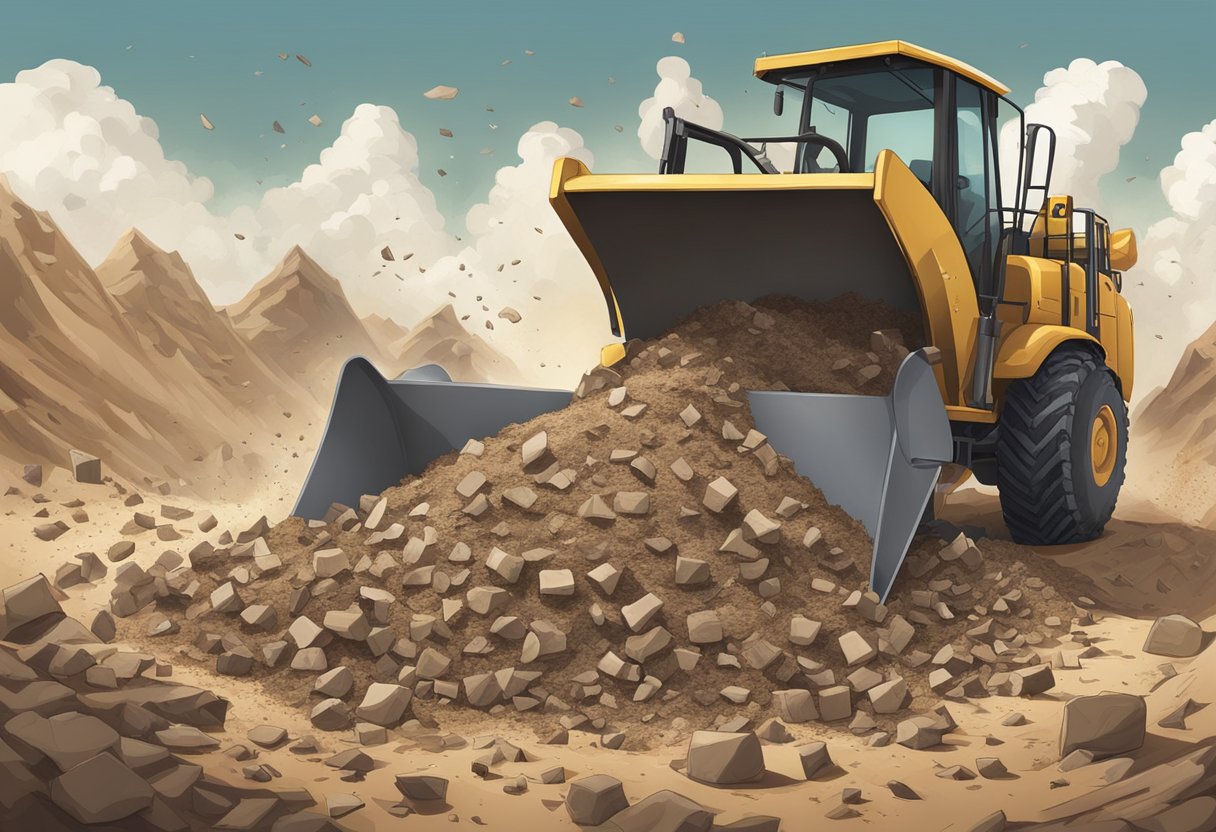 Large dirt clods being smashed with a shovel, breaking apart into smaller pieces